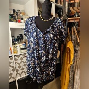 St. John’s Bay Floral Print Top Blouse with Elastic Sleeves and Neckline